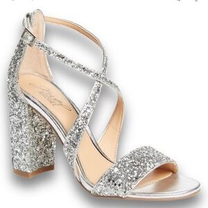 Jewel Badgley Mischka Silver Glitter Strappy Cook Heels/Pumps size 11